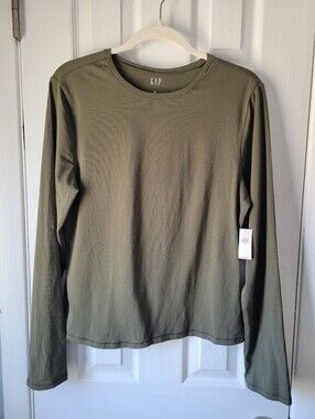 Gap XL Olive Green Long Sleeve Crewneck Top 95% Cotton Stretch
